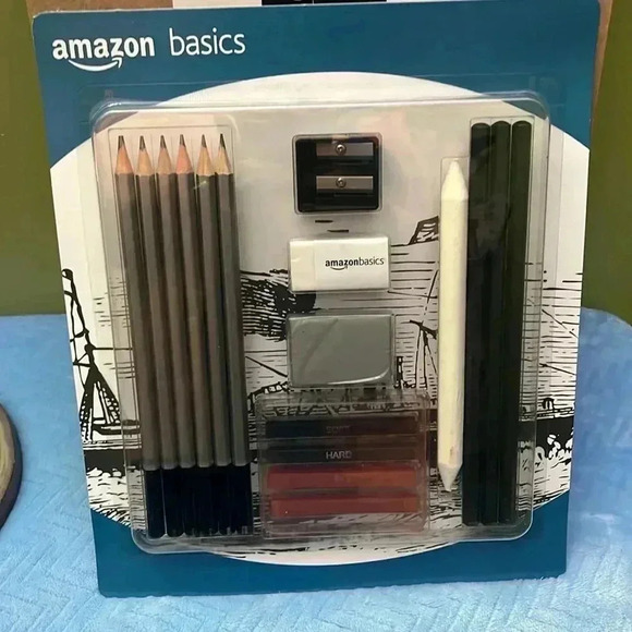 🆕 Amazon Basics Sketch & Drawing Art Pencil Set, Charcoal, Black, White - Picture 2 of 8